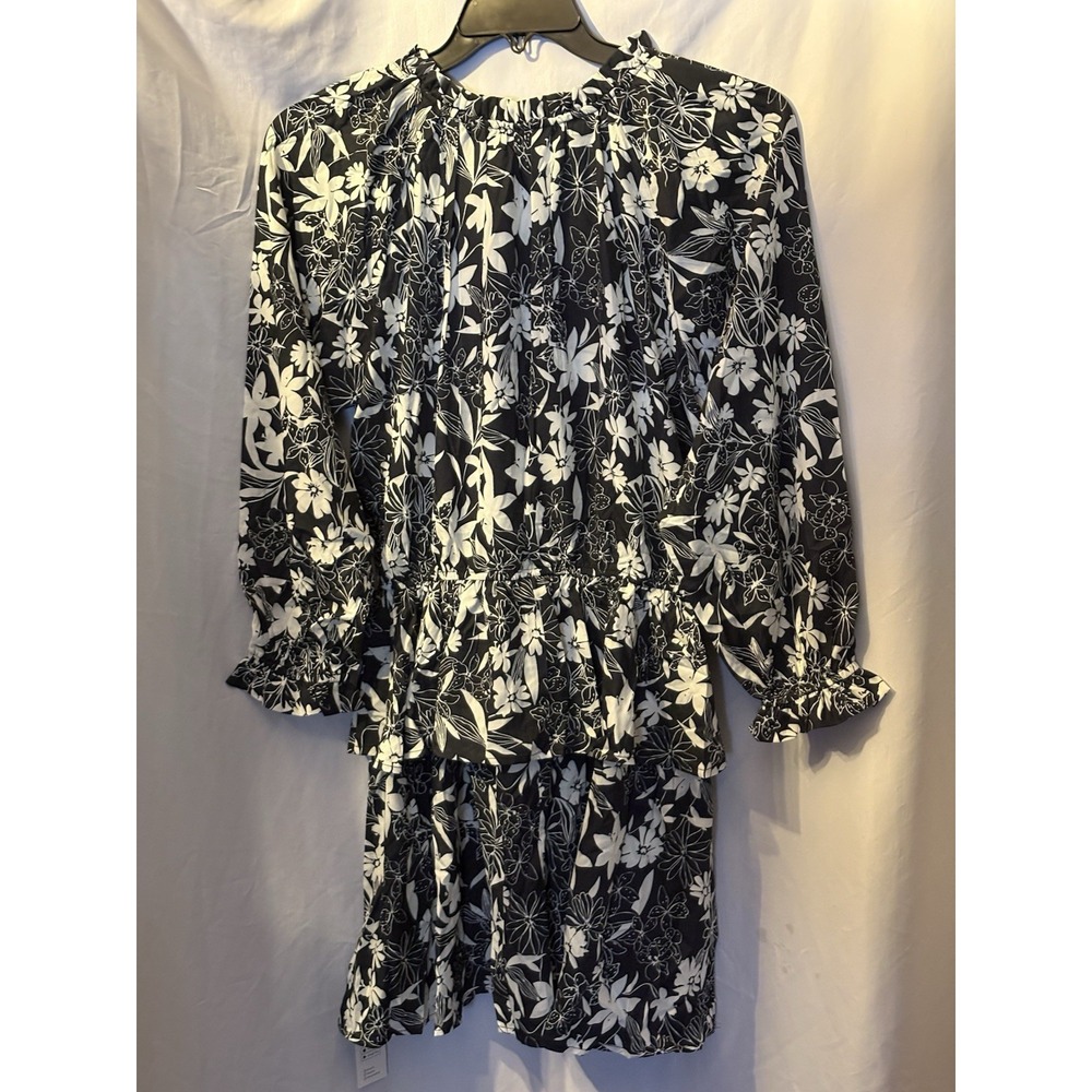 CUPSHE Black White Floral Peasant Dress Tiered Skirt Boho Size L NWT - Picture 3 of 8